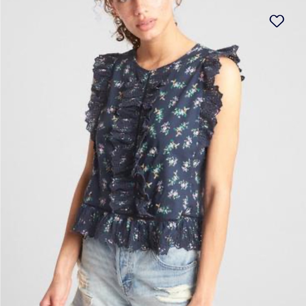 Gap Ruffled Sleeveless Peplum Top Size XL in Floral Blue GUC
